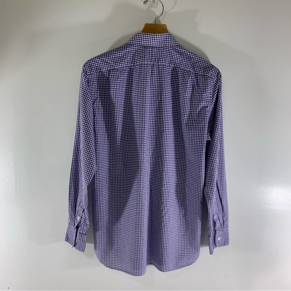 J. Crew Gingham Tailored Button-down Cotton Shirt Purple White Men’s Size Large - Picture 2 of 8